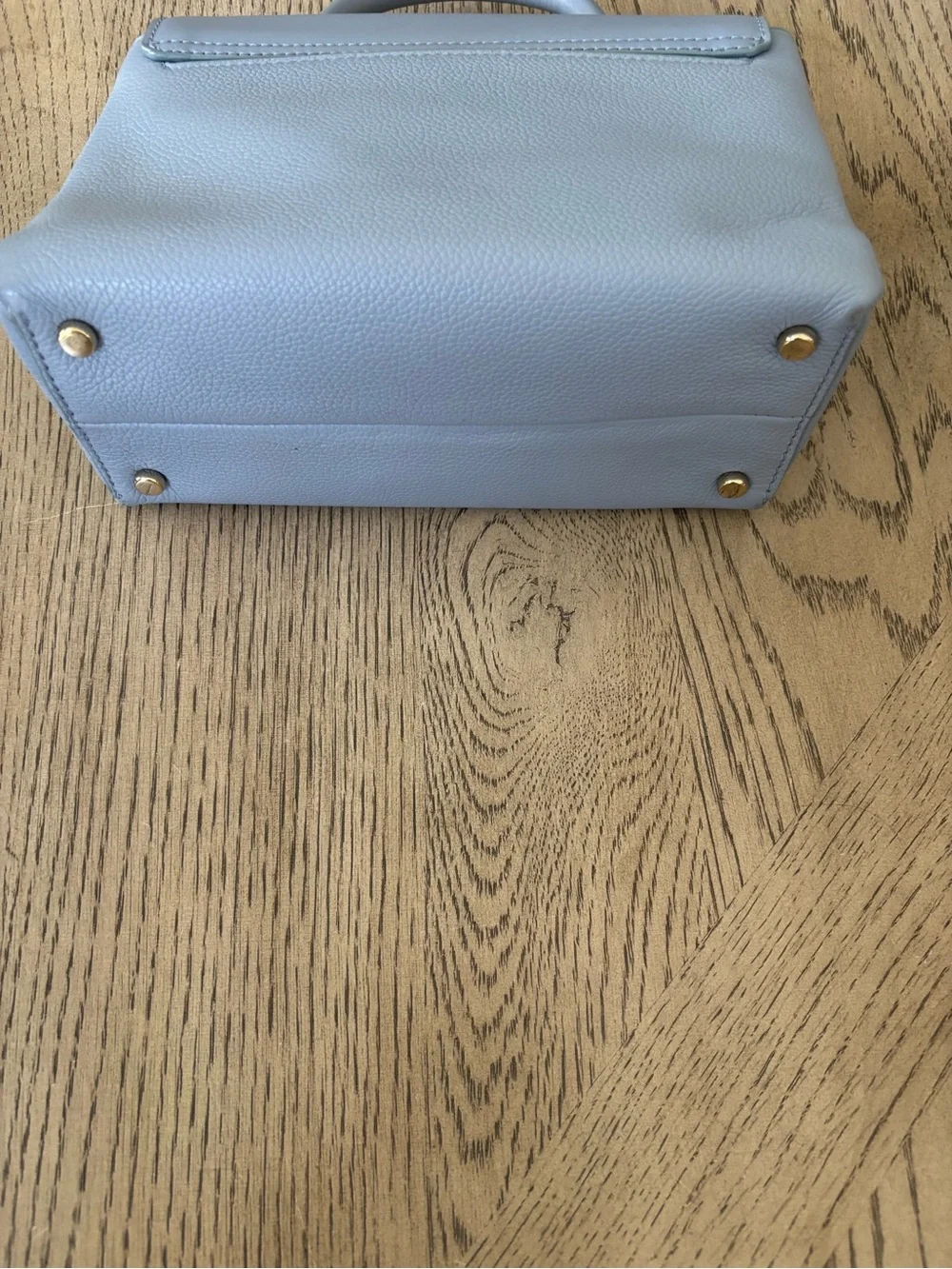 kate spade light blue satchel with pearls and gold studs